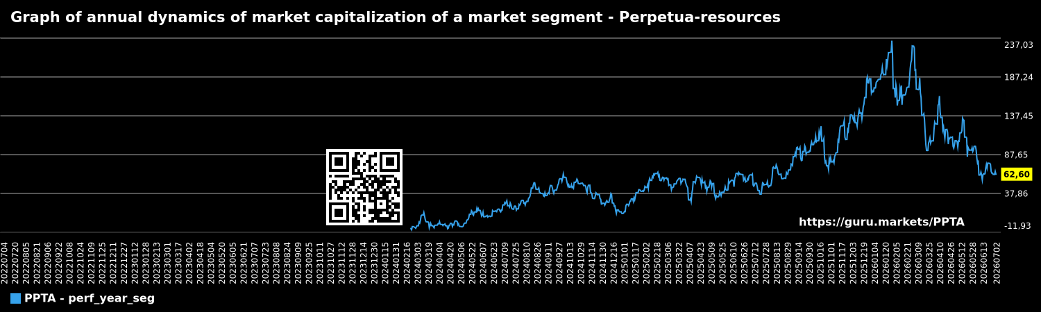 Graph of annual dynamics of market capitalization of a market segment - Perpetua-resources
